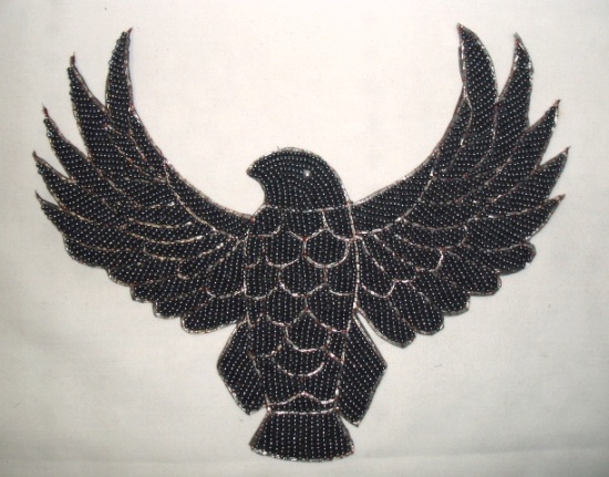 K8754  Gunmetal Thunderbird Eagle Beaded Applique 8.5