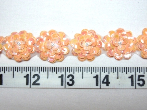 T8900 Peach Ab Flower Sequin Pearl Appliques or Trim 1"