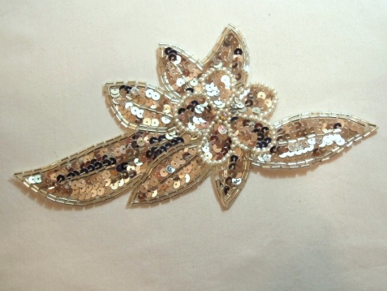 K8924  Silver Pearl Floral Sequin Beaded Applique 8.25
