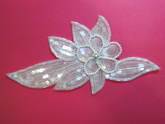K8924  Crystal ab Pearl Floral Sequin Beaded Applique 8.25