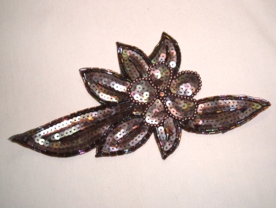 K8924  Bronze AB Floral Sequin Beaded Applique 8.25