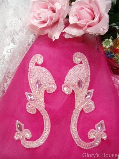 Pink Jeweled Mirror Pair 6 Sequin Beaded Appliques  0034