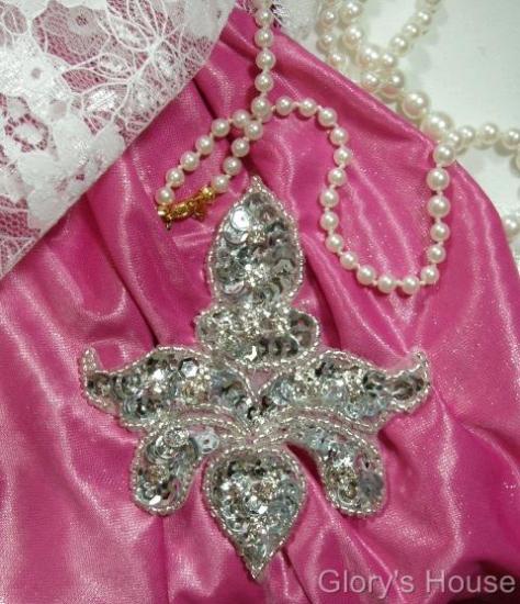 Silver Rhinestone 3 Sequin Beaded Applique  0022