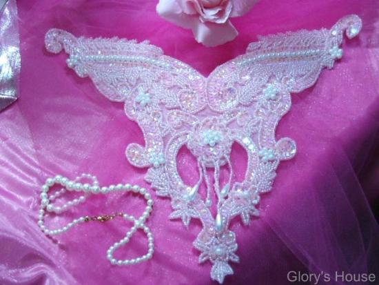 Pink Pearl Bodice 11 Sequin Beaded Applique  0055