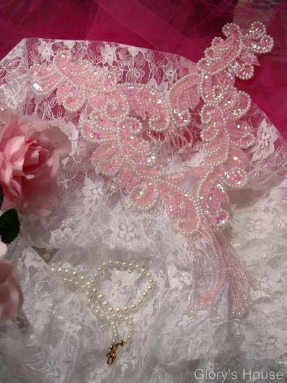 0037  Pink Bodice Yoke 10\ Sequin Beaded Applique