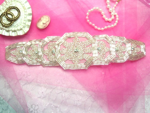 0397 Silver Beaded Designer Applique with Rhinestones 8
