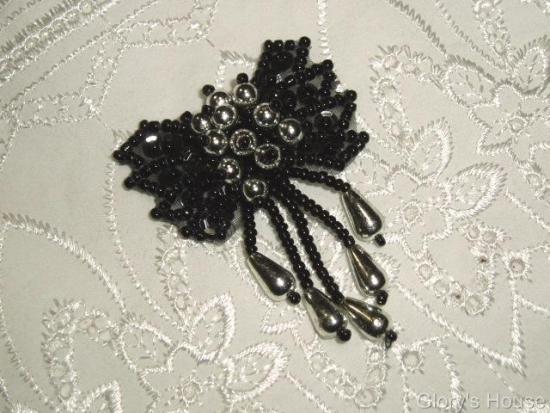0036 Black & Silver Bow 2  Sequin Beaded Applique  0036