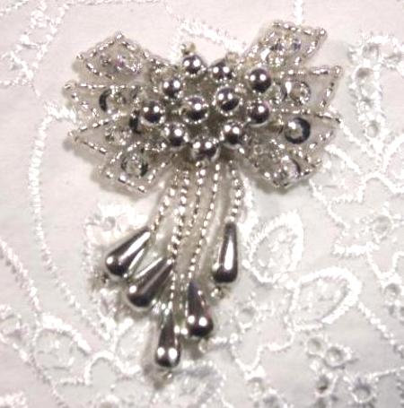 0036 Silver Bow 2\ Sequin Beaded Applique  0036