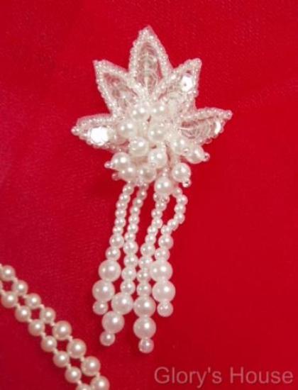 0073 Crystal Leaf Dangle 3\ Sequin Beaded Applique 0073