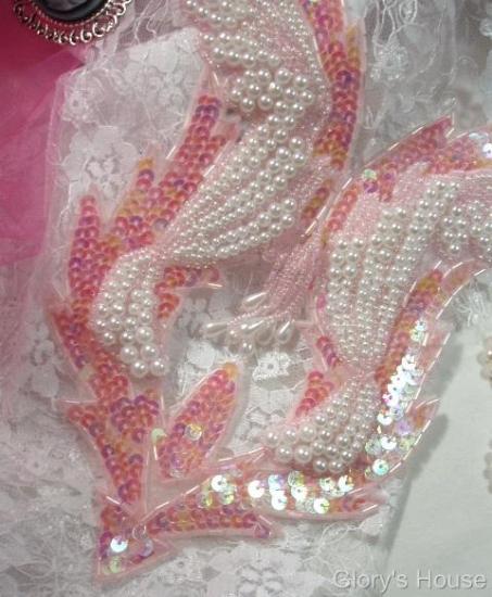 Pink & Pearl Bodice Yoke Sequin Beaded Applique 0047