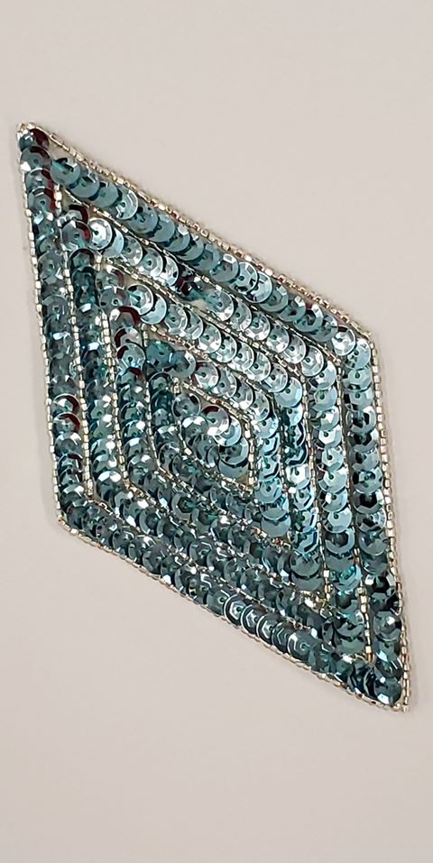 K8385 Light Aqua Diamond Beaded Sequin Applique 5.5