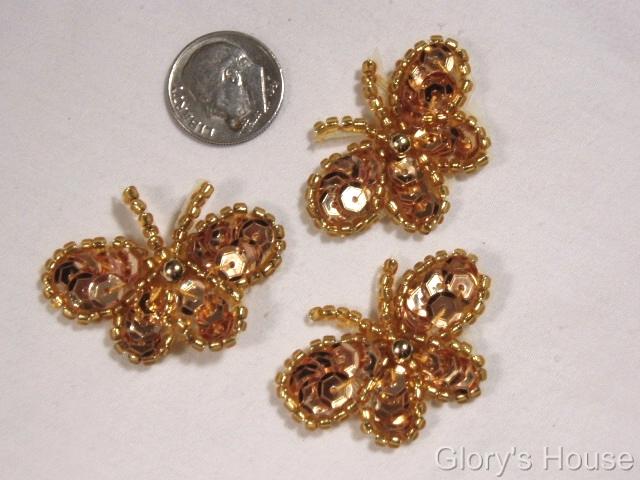 T9516  Set of 3 Gold Butterfly Sequin Beaded Applique 1.5\