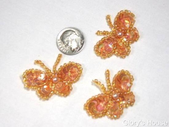 T9516  Set of 3 Peach Butterfly Sequin Beaded Applique 1.5\