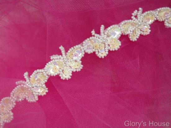 T9516  White AB Butterfly Sequin Beaded Trim