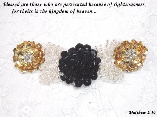 A0211A  Black Silver Gold Floral Sequin Beaded Applique 4