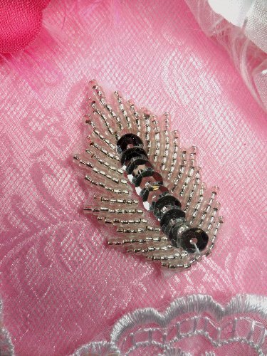 A0289 Leaf Applique Sequin Silver Beaded Motif 2