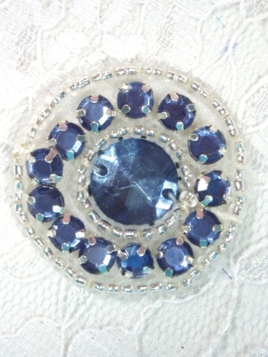 ACT/0379  Denim Blue & Silver  Round Beaded Applique 1.25