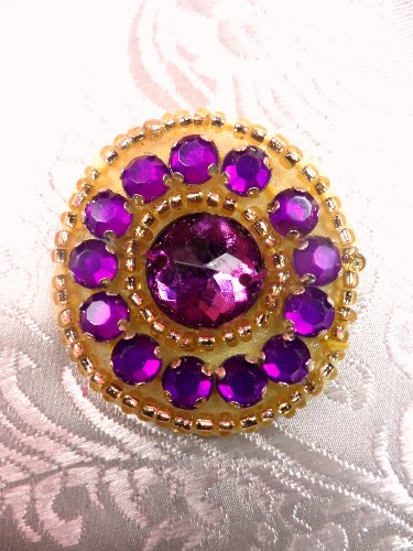 ACT/0379 Applique Mulberry Rhinestone Round Gold Beaded 1.25