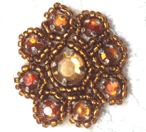Bronze Rhinestone Jewel Floral Applique 1.25 A0474A