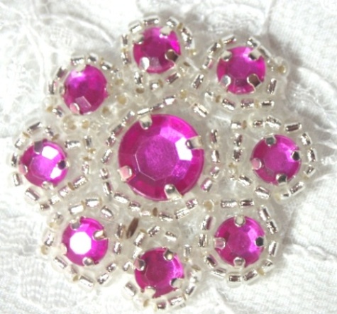 Fuchsia Silver Rhinestone Jewel Floral Applique 1.25 A0474A