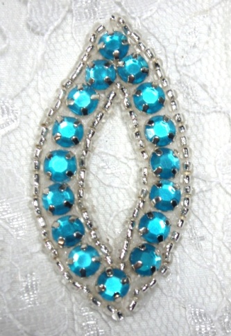 Turquoise & Silver Rhinestone Jewel Eye Applique 1.25 A0474B