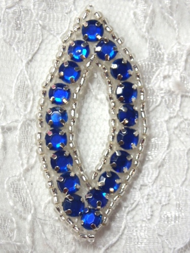 A0474B  Blue Silver Rhinestone Jewel Eye Applique 1.25