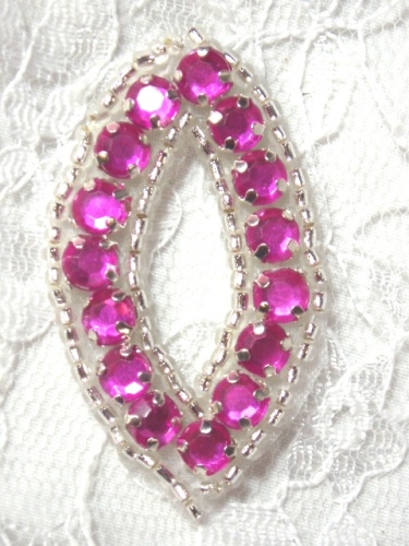 Fuchsia Silver Rhinestone Jewel Eye Applique 1.25 A0474B