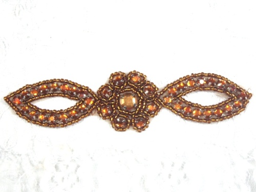 Bronze Jewel Rhinestone Beaded Floral Applique 5 A0474C