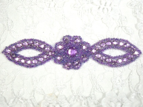Lavender Jewel Rhinestone Beaded Floral Applique 5 A0474C