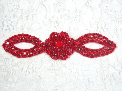 Red Jewel Rhinestone Beaded Floral Applique 5 A0474C