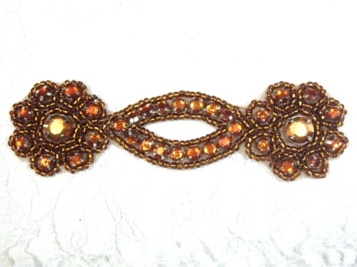 Bronze Jewel Rhinestone Beaded Floral Applique 4.25 A0474D