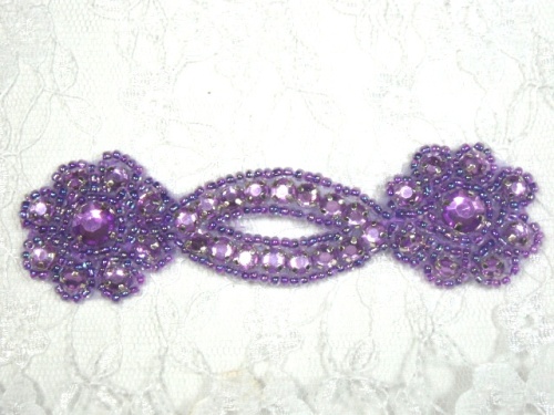 Lavender  Jewel Rhinestone Beaded Floral Applique 4.25 A0474D
