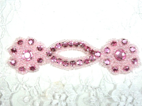 A0474D  Pink Jewel Rhinestone Beaded Floral Applique 4.25