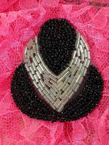 A0501 Black Silver Beaded Designer Applique 2.5\