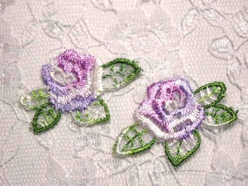 AC107 Lavender Rose Floral Mirror Pair Embroidered Appliques
