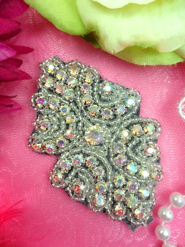 ACT/0477  Black Backing Cinderella Aurora Borealis Crystal AB Rhinestone Beaded Applique 3