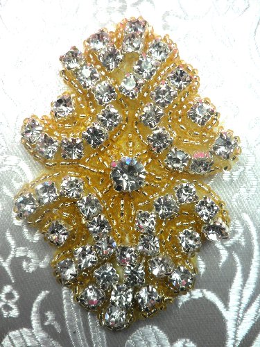 ACT/0477 Gold Backing Cinderella Genuine Rhinestone Beaded Applique 3