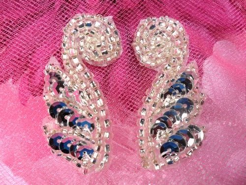 ACT/FS4439 Silver Mirror Pair Sequin Beaded Appliques 1.75\
