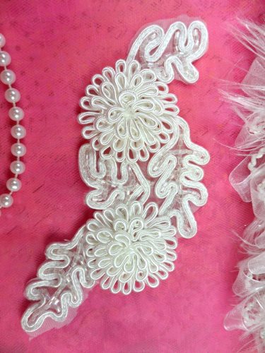 ACT/FS4796 Bridal Sash Applique White Beaded 3D Floral Vine 6