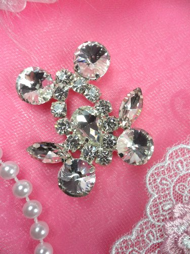 ACT/XR163-B  Silver Crystal Rhinestone Applique Embellishment 1.75\