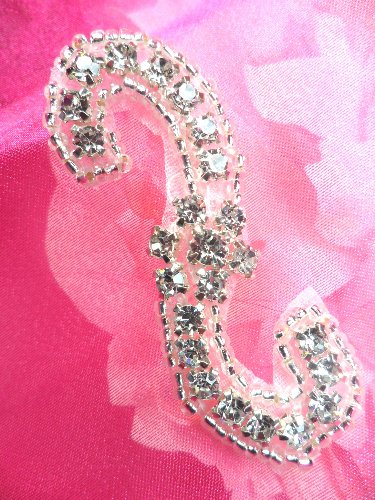 ACT/XR178 Crystal Rhinestone Applique Silver Beaded Floral  2.5\