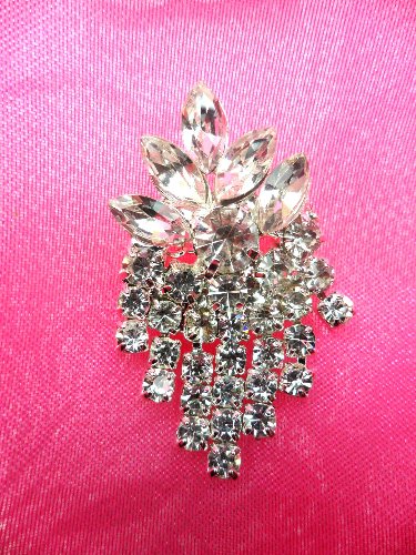 ACT/XR182 Crystal Rhinestone Applique Glass Glorious Dangles Silver Embellishment  1.5
