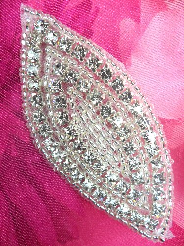 ACT/XR183 Crystal Rhinestone Applique Silver Beaded 3.5
