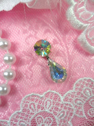 ACT/XR281 Petite Rhinestone Tear Drop Dangles Glass Crystal Aurora Borealis AB Embellishment  .75\