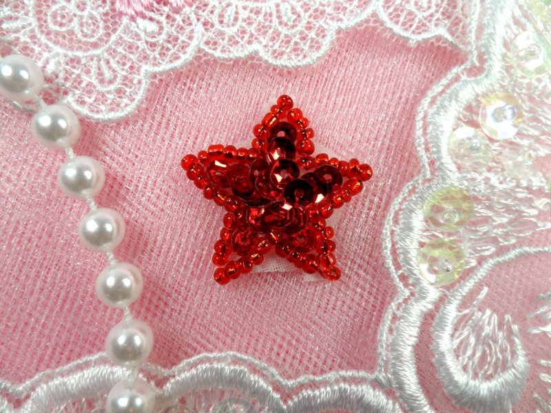 Star Applique 1 Inch Red Sequin Beaded Patch Iron On Petite (ACT/XR359-rd)