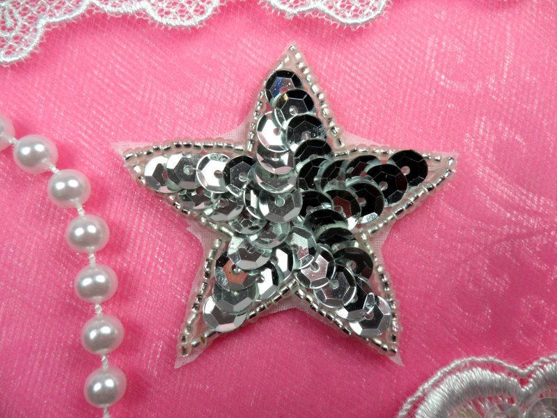 Star Applique 2 Inch Silver Sequin Beaded Patch Iron On (ACT/XR360-sl)