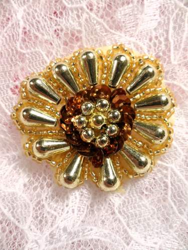 ACT/0183/H Bronze Gold Sequin Beaded Appliques 1.75