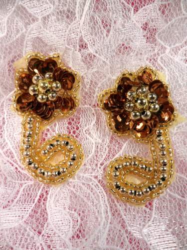 ACT/0183X/G Bronze Gold Mirror Pair Sequin Beaded Appliques 2