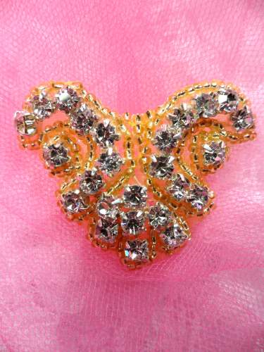 ACT/0477B Gold Backing Crystal Rhinestone Beaded Applique 2\