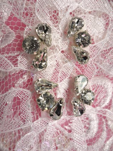 JB254 Appliques (Set of 4) Crystal Rhinestone Silver Setting